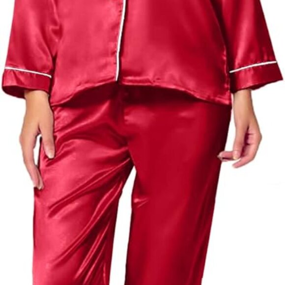 Silk Satin Pajama Set Long Sleeve Button Down Sleepwear Lounge - Picture 3 of 4